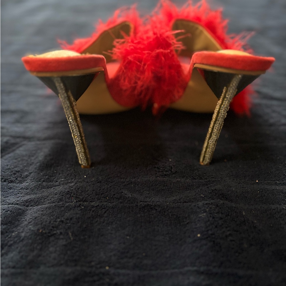 Elegant Red Feathered Women's Heels